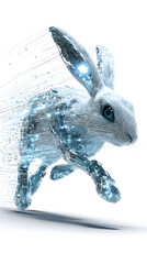 White Robotic Rabbit Running with Light Trails