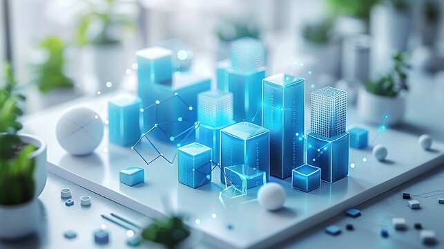 Stylized business chart in 3D with glowing bars and light color scheme

 - Powered by Adobe