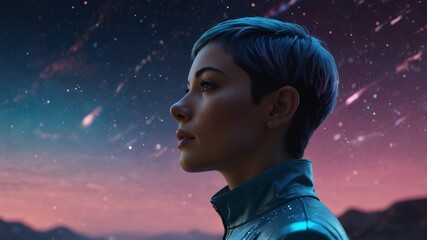 Female Figure in a Fantasy Night Sky Setting