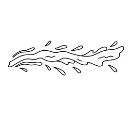 Splash of water with splatters, waves and drops isolated on a white background. Vector hand-drawn illustration in doodle style. Perfect for decorations, logo, various designs.