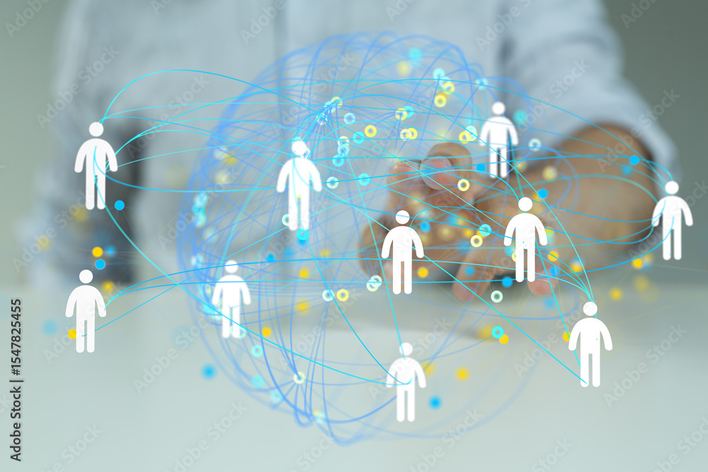 Poster Image of a network connecting people, representing global communication and teamwork.