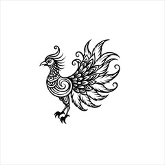 Obraz premium Detailed black and white drawing of a stylized bird with long feathers