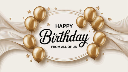elegant happy birthday greeting card featuring gold balloons and stars, perfect for festive celebrations and special occasions