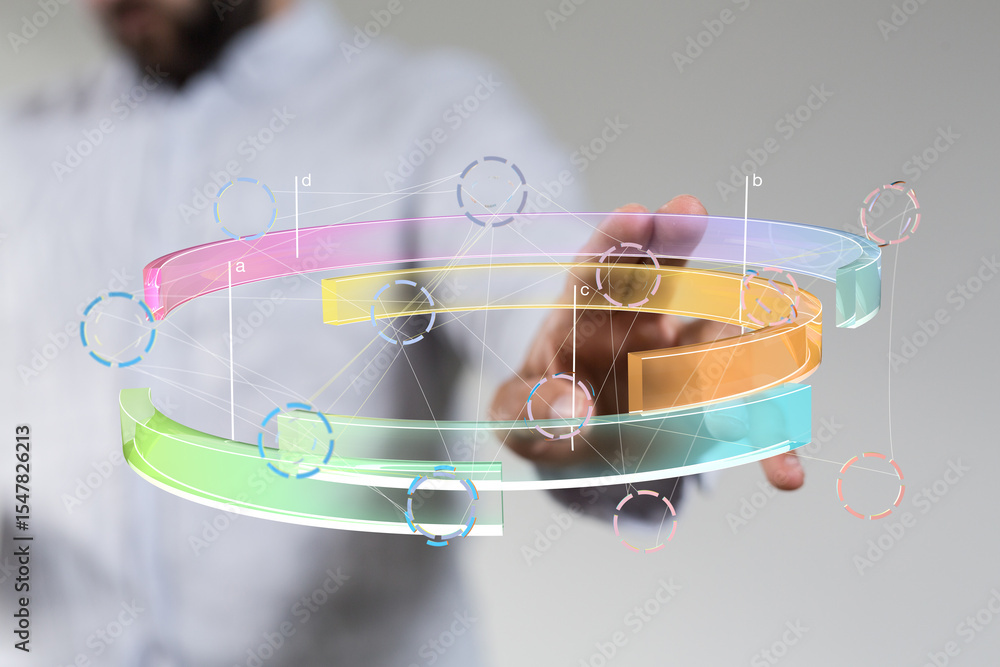 Poster Abstract image of a person interacting with a 3D data visualization. Perfect for technology, business, and innovation concepts.