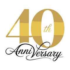 elegant 40th anniversary celebration design with gold striped typography and black script font on a white background for special occasion