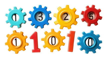 Number learning gear set, Transparent background, PNG file
