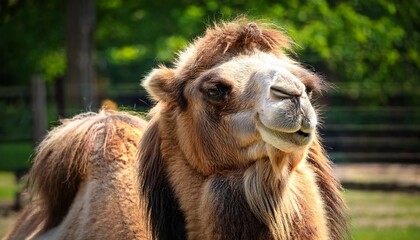 Obraz premium bactrian camel posing in a zoo during a sunny summer day