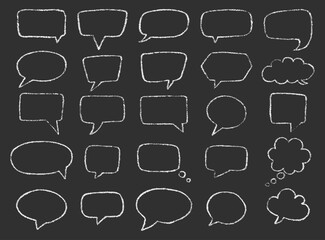 White Chalk Hand-Drawn Crayon Speech and Thought Bubble Vector Illustration