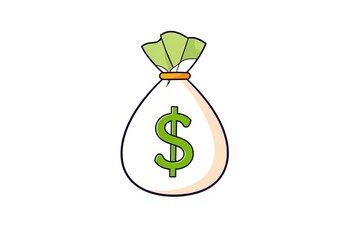 Flat vector illustration of a cartoon money bag icon, isolated on white background,  simple,  currency