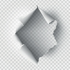 ragged Hole torn in ripped paper on transparent background