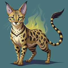 Savannah Cat Vector Illustration – Long-Legged Feline with Large Ears