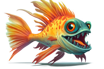 Fototapeta premium Cartoon Fish with Big Eyes and Sharp Teeth