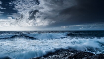 Obraz premium powerful ocean waves under dramatic sky serene seascape photography for coastal beauty and nautical themes generative ai