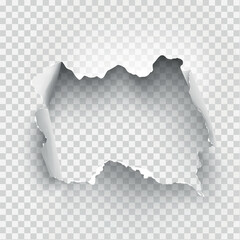 ragged Hole torn in ripped paper on transparent background