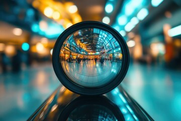 Abstract View of Camera Lens Capturing Blurred Indoor Scene