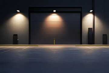 Dark Industrial Garage Space with Minimal Lighting and Empty Floor