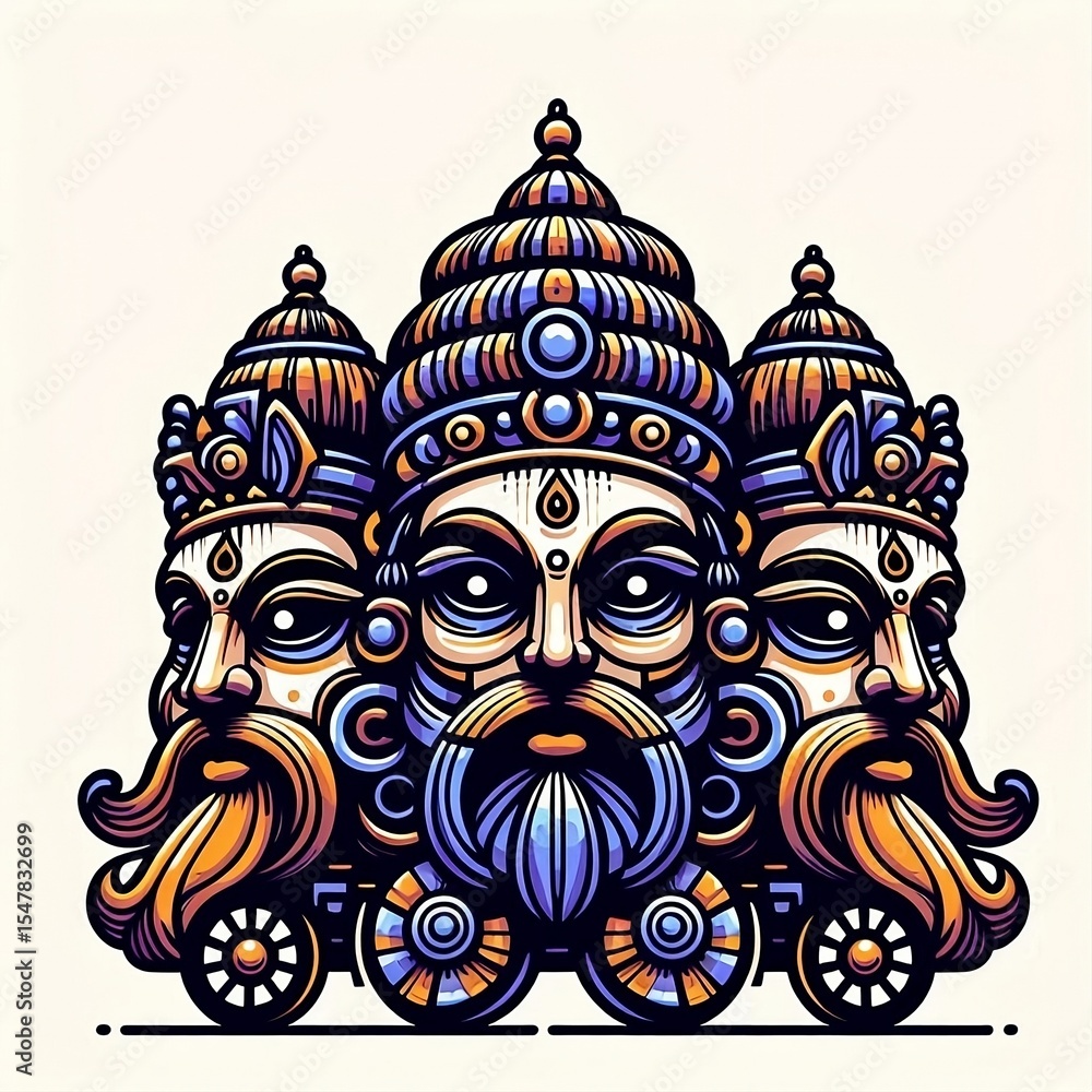 Fototapete illustration of the Rath Yatra with three stylized faces. isolated white background with a copy space area, created with generative ai