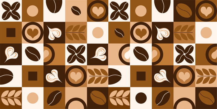 geometric seamless pattern coffee beans squares