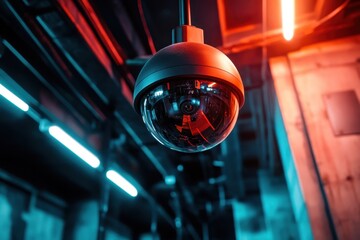 Modern Security Camera in High-Tech Underground Environment
