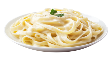 Delicious pasta food. Fettuccine alfredo isolated on white background