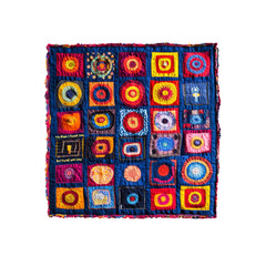 Vibrant Handmade Patchwork Quilt with Colorful Circles and Textured Squares