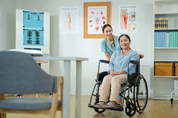 Female doctor hugging and comforting patient with compassion in a hospital.Caring female doctor...