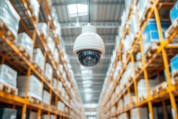 Security Camera Monitoring Warehouse Interior with Storage Racks
