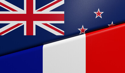 Drapeaux de la Nouvelle Zélande et de la France ensemble - rendu 3D