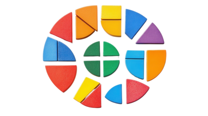 Math fraction tiles set, Transparent background, PNG file