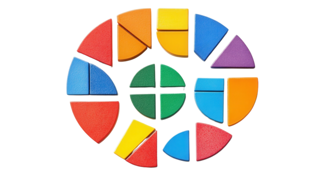 Math fraction tiles set, Transparent background, PNG file