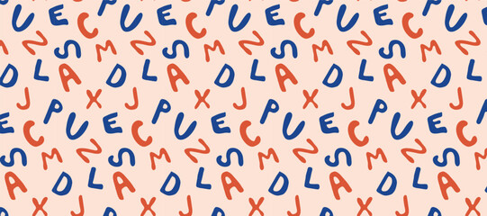 Seamless pattern with blue and red letters.Template for print fabrics, wallpaper, clothes. Vector graphics. 