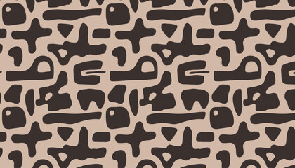 Seamless pattern geometric brown spots on a beige background. Template for print fabrics, wallpaper, clothes. Vector graphics.