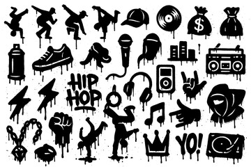Breakdance & Hip-Hop Graffiti Icons – Urban Street Spray Paint Symbol Set