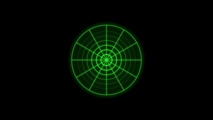 Green Radar Scanner Circular Wave Animation with Glowing Radio Wave Effect on Black Background for HUD and Sci-Fi Interface - Powered by Adobe