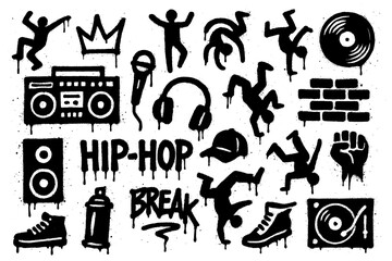 Breakdance & Hip-Hop Graffiti Icons – Urban Street Spray Paint Symbol Set