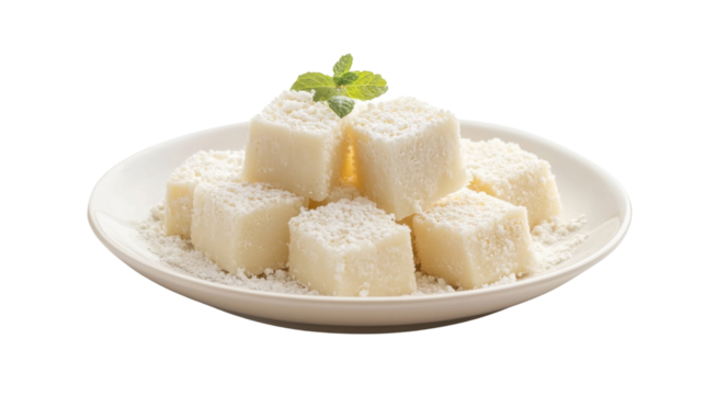 Barfi on plate isolated white background