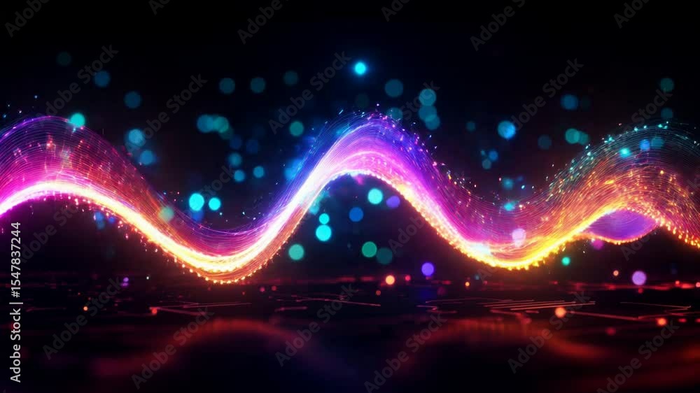 Poster looped abstract attractive tech background with the movement of a flowing wave of data transfer in s