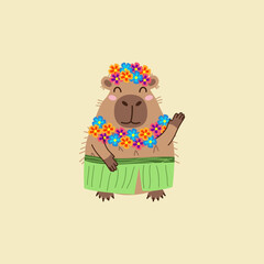 Illustration of a capybara on a light yellow background.