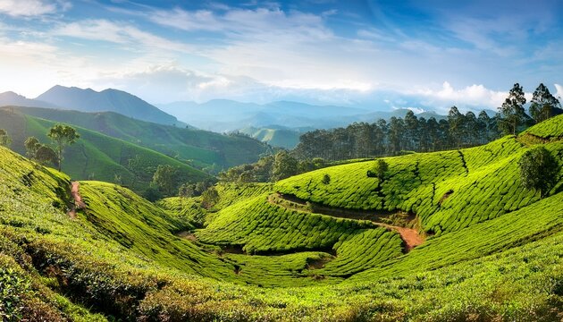 tea plantations panorama munnar india