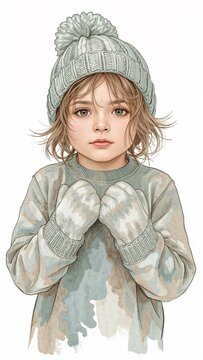 young girl wearing winter hat and gloves clip art preview