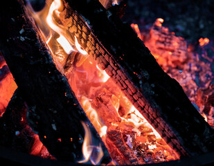 burning firewood in a fireplace