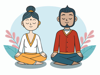 indian couple sitting next to each other in lotus position