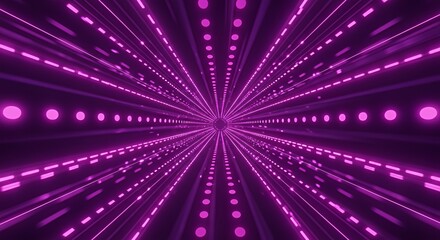 Naklejka premium Abstract Purple Light Tunnel with Glowing Lines and Dots Background