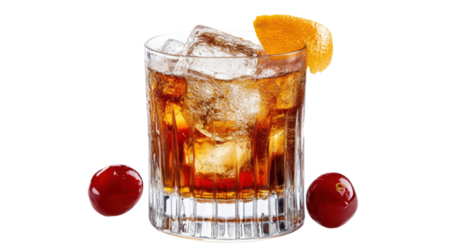 Old fashioned cocktail drink isolated on white background