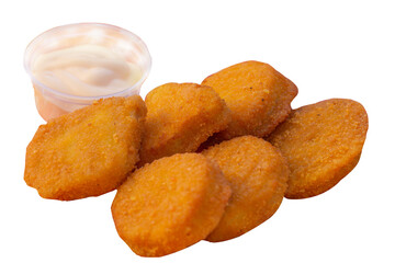 Nuggets and white sauce on paper