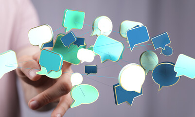 Abstract image of interconnected speech bubbles, symbolizing global communication and networking.