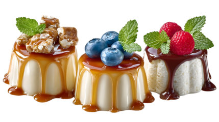 Set of vanilla puddings on white background. Ai Generated Images