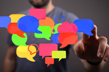Abstract image of colorful speech bubbles, representing communication, social media, networking,...