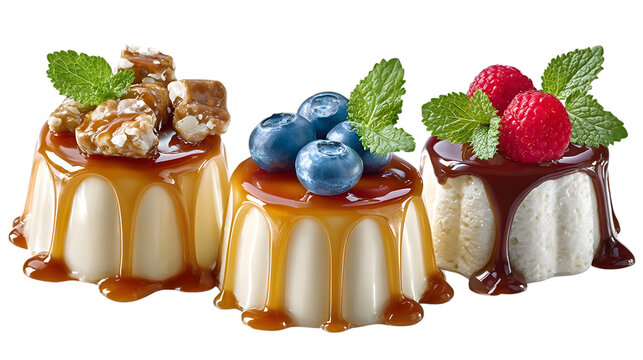 Set of vanilla puddings on white background. Ai Generated Images