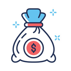 A linear style icon of money bag tied with string
